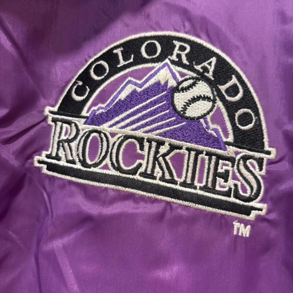 Vintage Colorado Rockies Puffer Jacket 90s MLB Purple Black Men’s Large - Picture 6 of 8